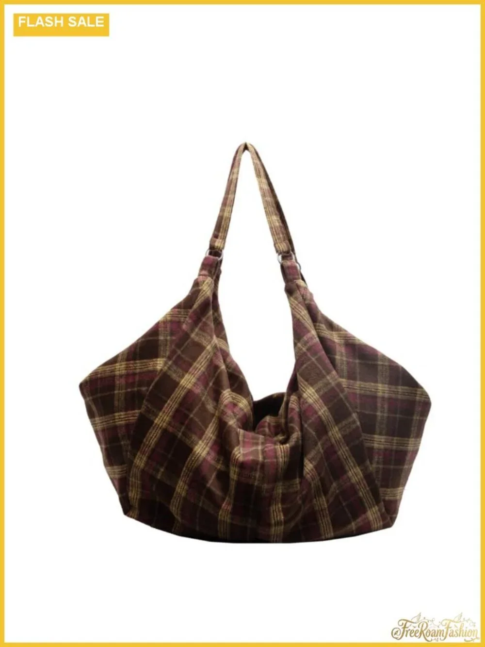 Woolen Plaid Tote Bag - Large Slouchy Hobo Shoulder Purse